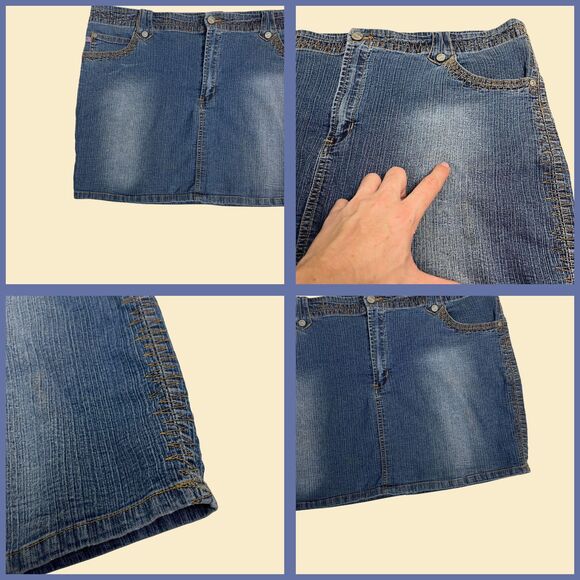 2000s Apollo Jeans 3XL skirt, vintage mini to midi denim stretch skirt - Picture 2 of 8